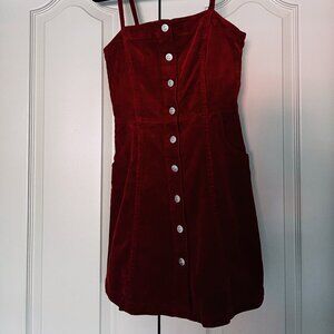 DIVIDED H&M Wine/Burgundy Corduroy Jumper Button-Front Dress with Pockets